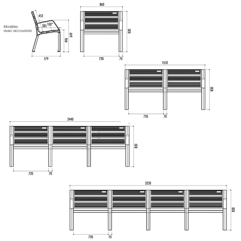 Banc Modo plastique éco 3 pieds