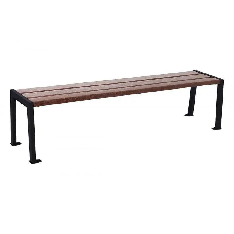 Banquette Silaos acier et plastique recyclé 1 800 mm, lames marron de 40 mm, sans dossier
