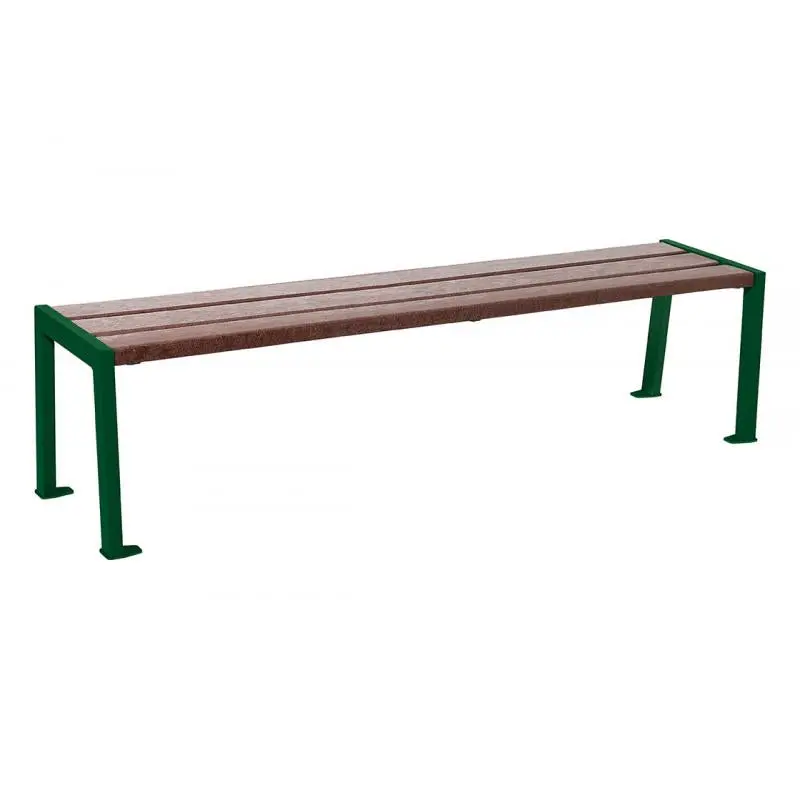 Banquette Silaos acier et plastique recyclé 1 800 mm, lames marron de 40 mm, sans dossier