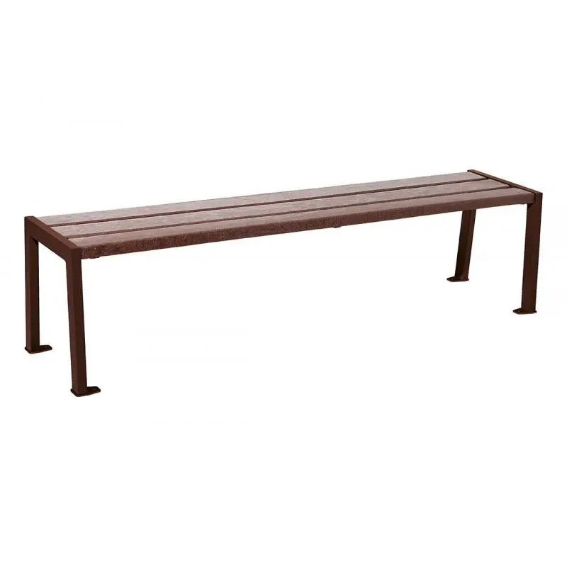 Banquette Silaos acier et plastique recyclé 1 800 mm, lames marron de 40 mm, sans dossier