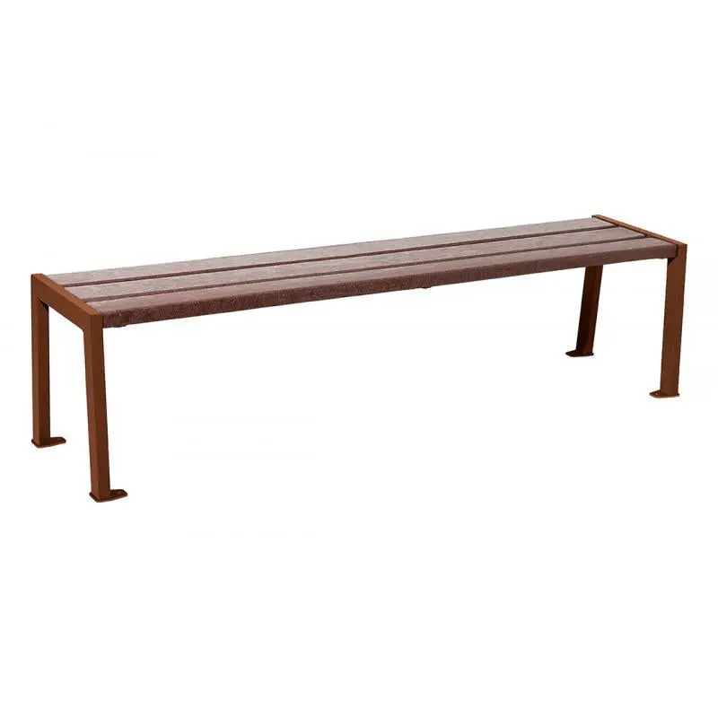 Banquette Silaos acier et plastique recyclé 1 800 mm, lames marron de 40 mm, sans dossier