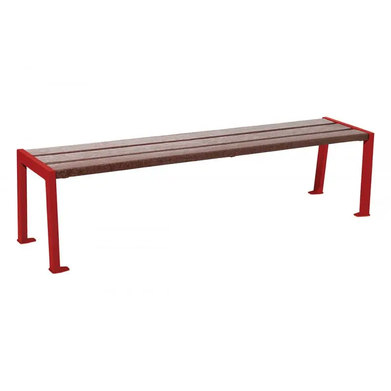 Banquette Silaos acier et plastique recyclé 1 800 mm, lames marron de 40 mm, sans dossier