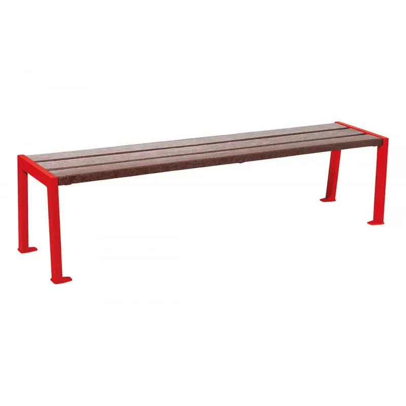 Banquette Silaos acier et plastique recyclé 1 800 mm, lames marron de 40 mm, sans dossier
