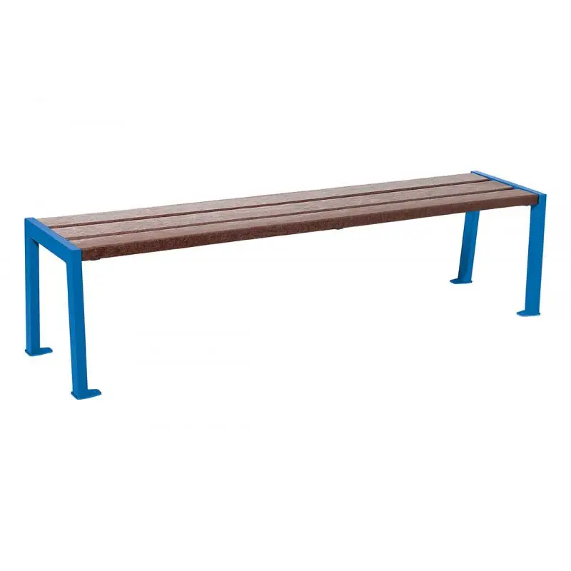 Banquette Silaos acier et plastique recyclé 1 800 mm, lames marron de 40 mm, sans dossier