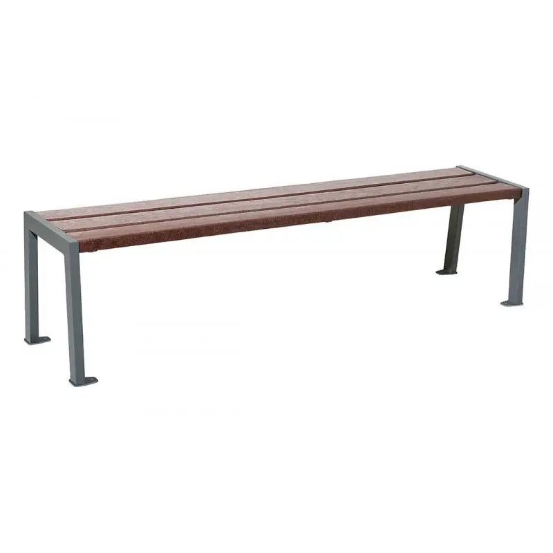 Banquette Silaos acier et plastique recyclé 1 800 mm, lames marron de 40 mm, sans dossier