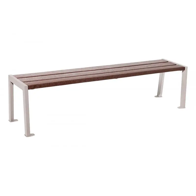 Banquette Silaos acier et plastique recyclé 1 800 mm, lames marron de 40 mm, sans dossier