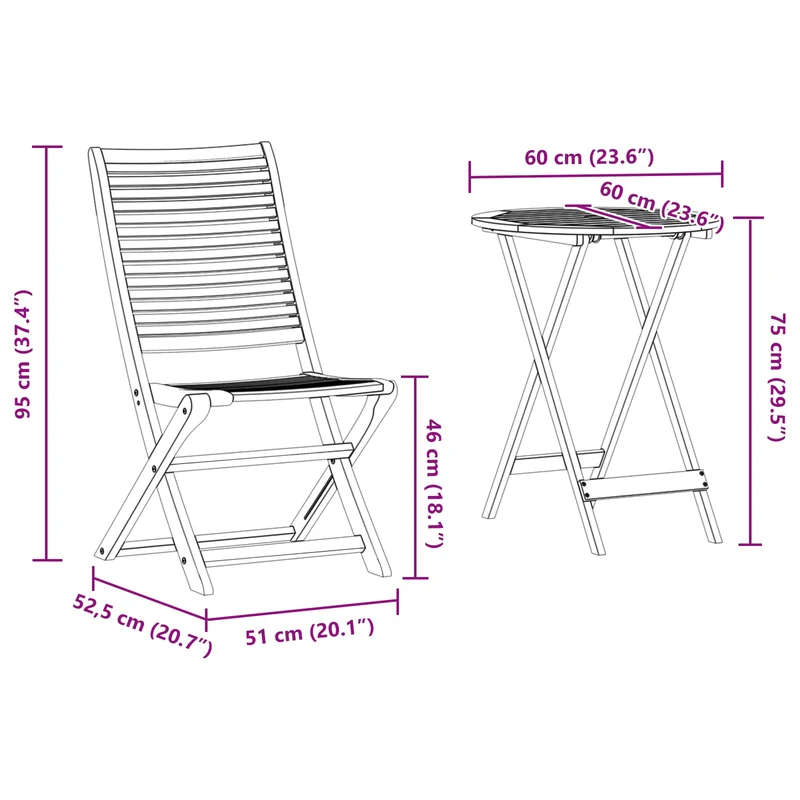 Folding Bistro Set 3 pcs Brown Solid Acacia Wood
