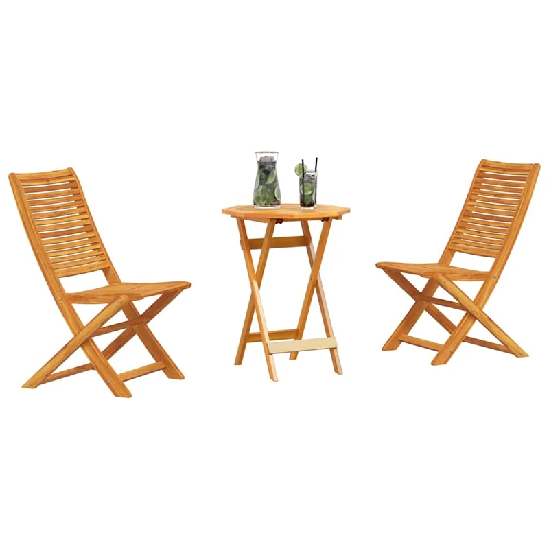 Folding Bistro Set 3 pcs 2-Seaters Brown Solid Acacia Wood