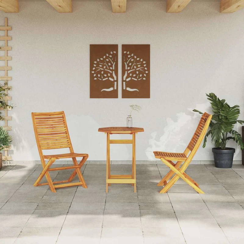 Folding Bistro Set 3 pcs 2-Seaters Brown Solid Acacia Wood