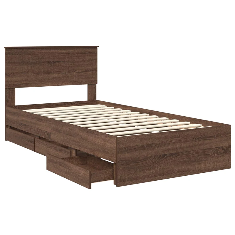 Bed Frame with Drawer Brown Oak 100 x 200 cm Engineer Wood
