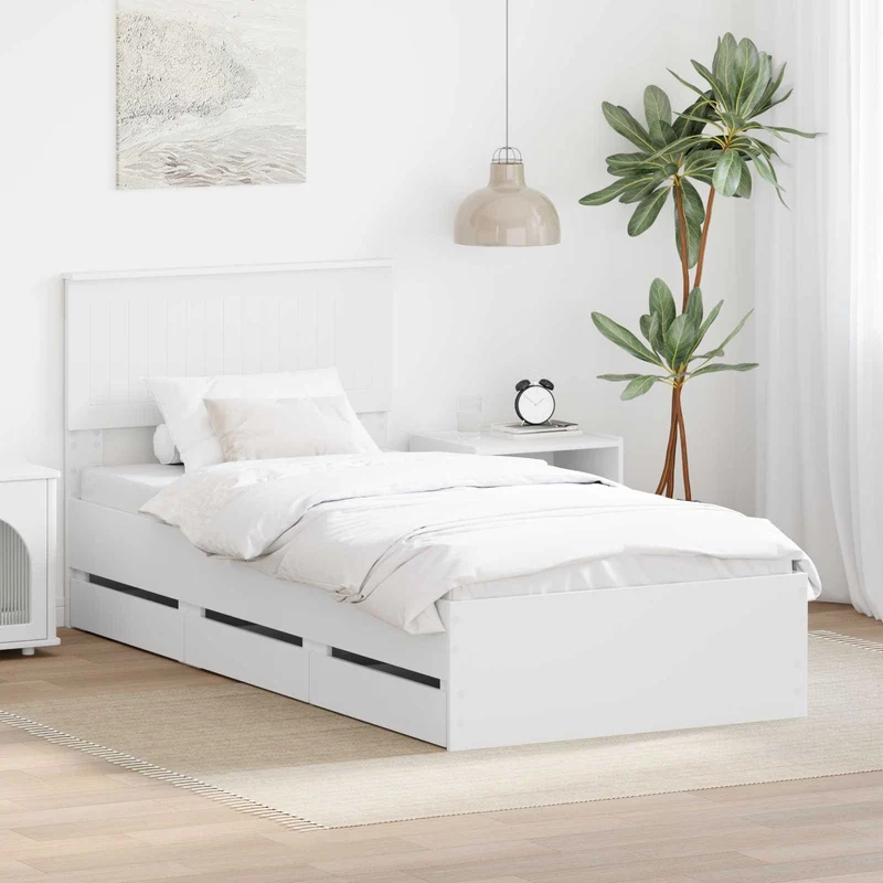 Bed Frame with Drawer White 90 x 200 cm Engineer Wood