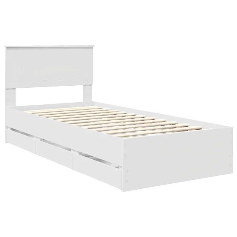 Bed Frame with Drawer White 90 x 200 cm Engineer Wood