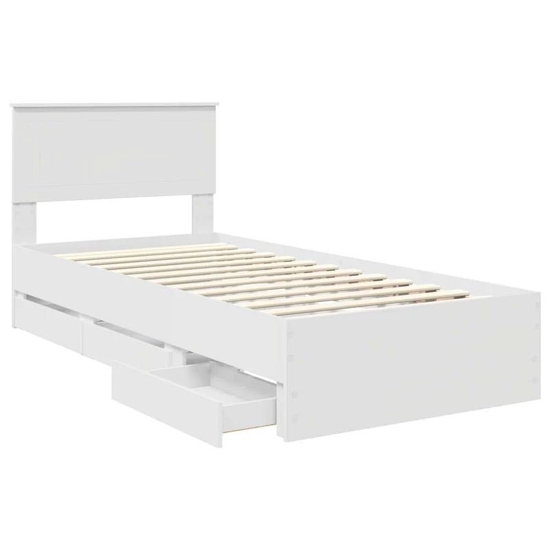 Bed Frame with Drawer White 90 x 200 cm Engineer Wood