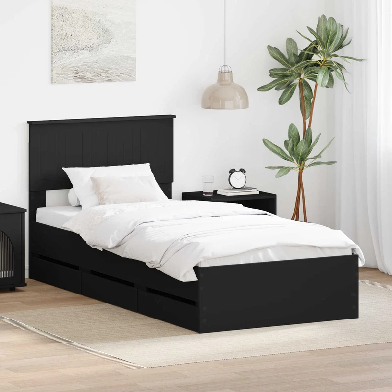 Bed Frame with Drawer Black 90 x 200 cm Engineer Wood