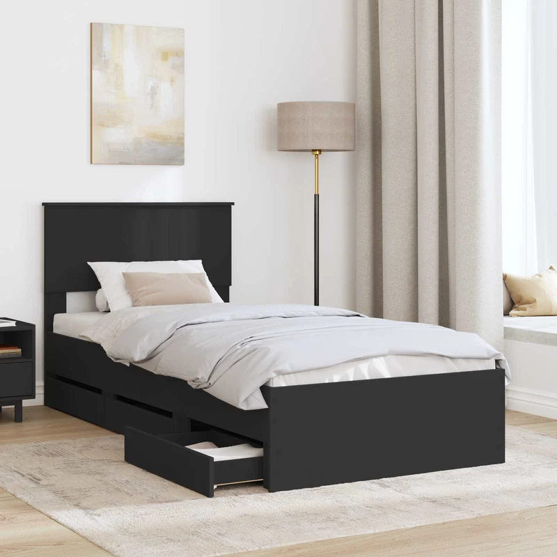 Bed Frame with Drawer Black 90 x 200 cm Engineer Wood
