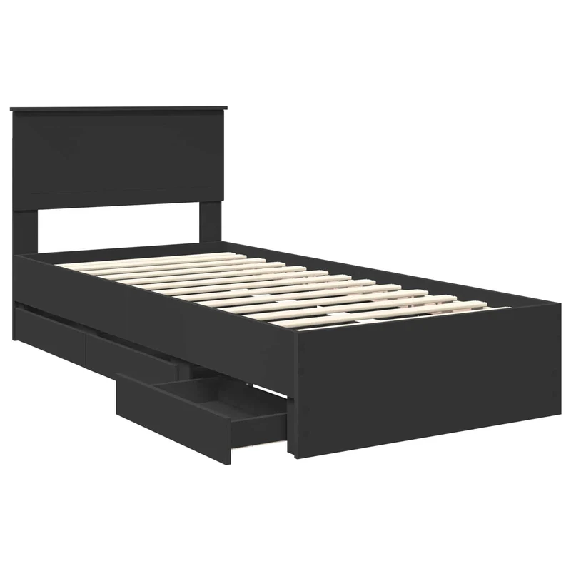 Bed Frame with Drawer Black 90 x 200 cm Engineer Wood