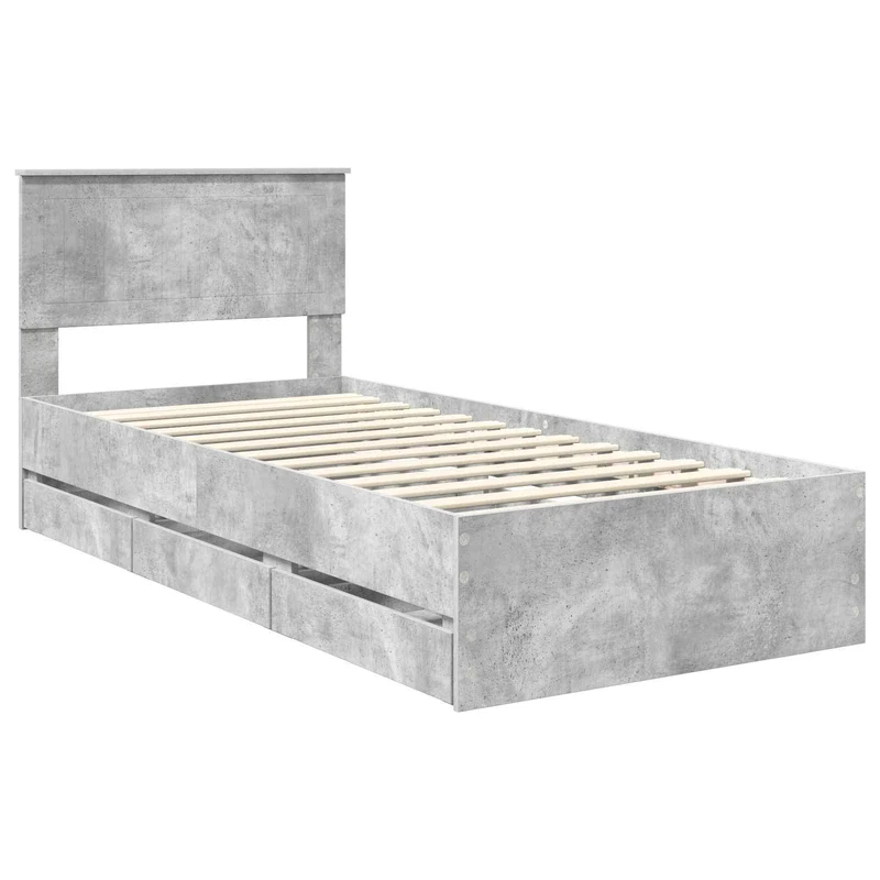 Bed Frame with Drawer Concrete Grey 90 x 200 cm Engineer Wood