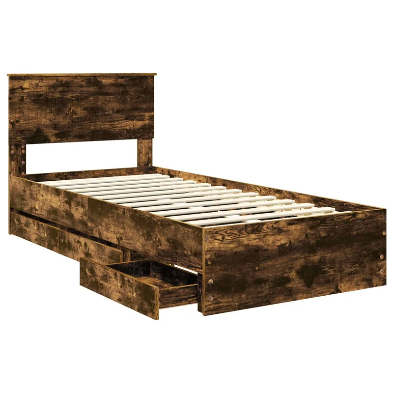Bed Frame with Drawer Smoked Oak 90 x 200 cm Engineer Wood