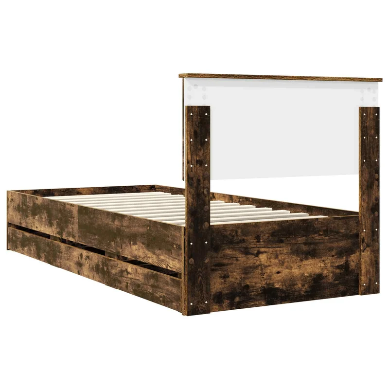 Bed Frame with Drawer Smoked Oak 90 x 200 cm Engineer Wood