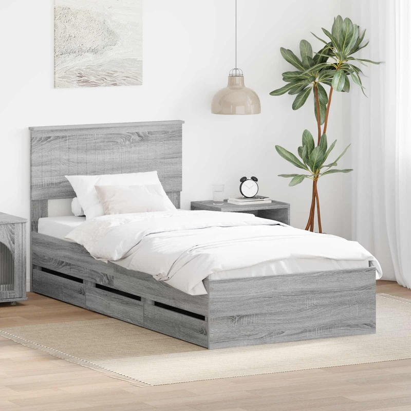 Bed Frame with Drawer Grey Sonoma 90 x 200 cm Engineer Wood