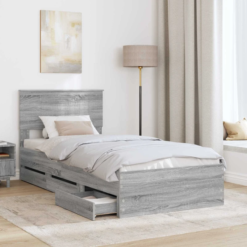 Bed Frame with Drawer Grey Sonoma 90 x 200 cm Engineer Wood