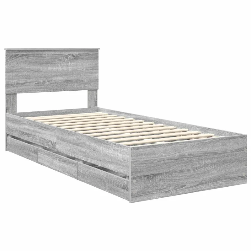 Bed Frame with Drawer Grey Sonoma 90 x 200 cm Engineer Wood