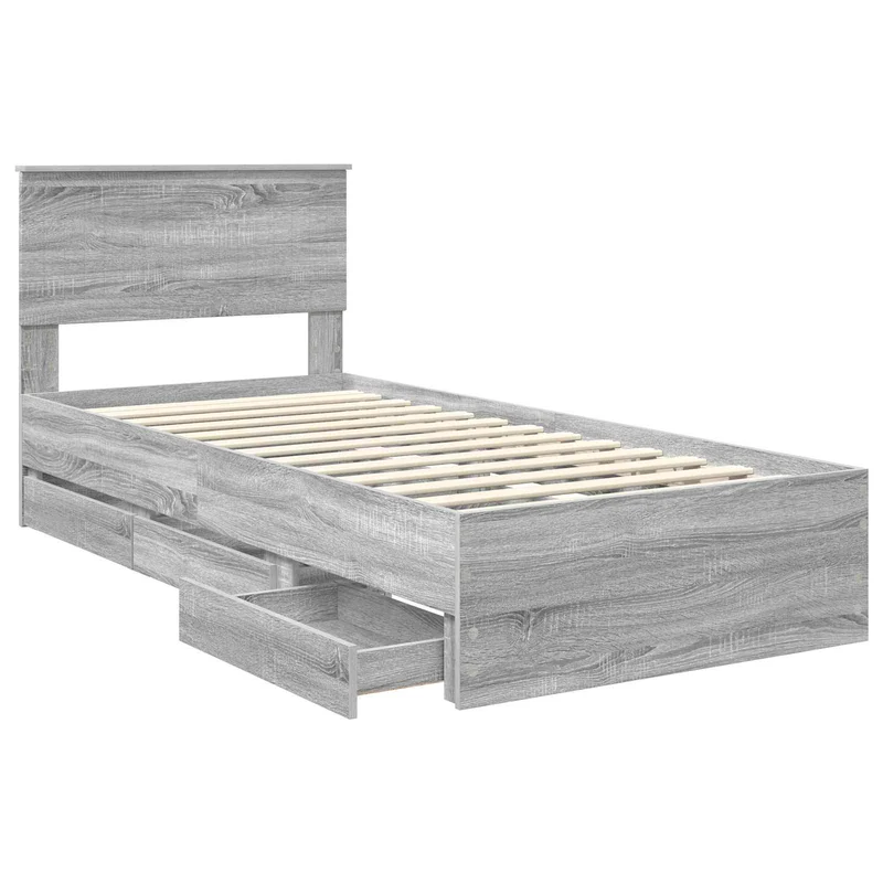 Bed Frame with Drawer Grey Sonoma 90 x 200 cm Engineer Wood