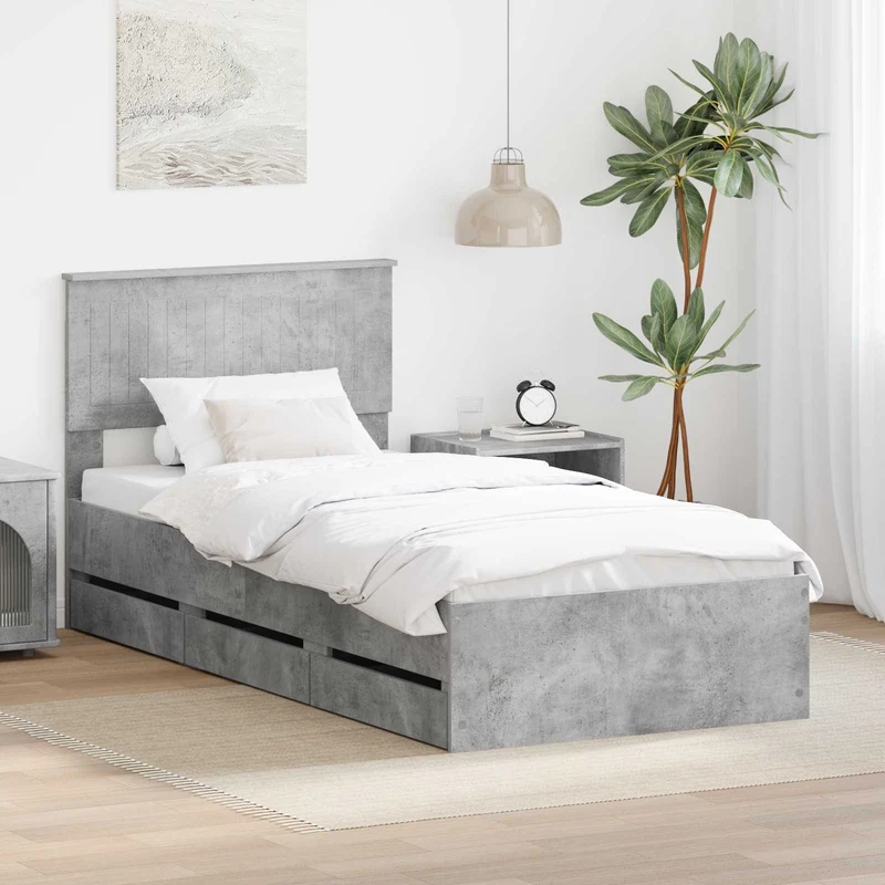 Bed Frame with Drawer Concrete Grey 90 x 190 cm Engineer Wood