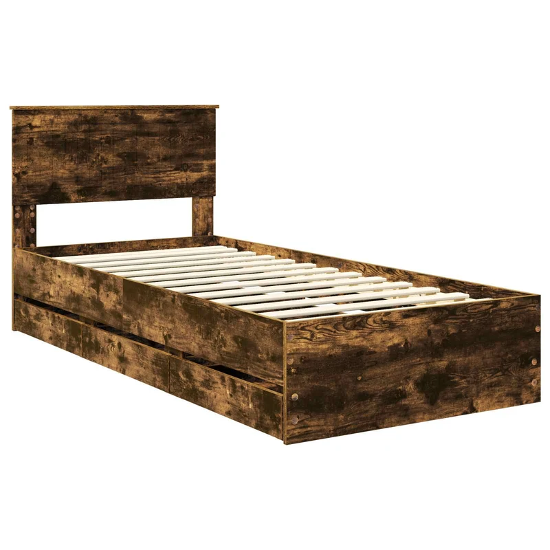 Bed Frame with Drawer Smoked Oak 90 x 190 cm Engineer Wood