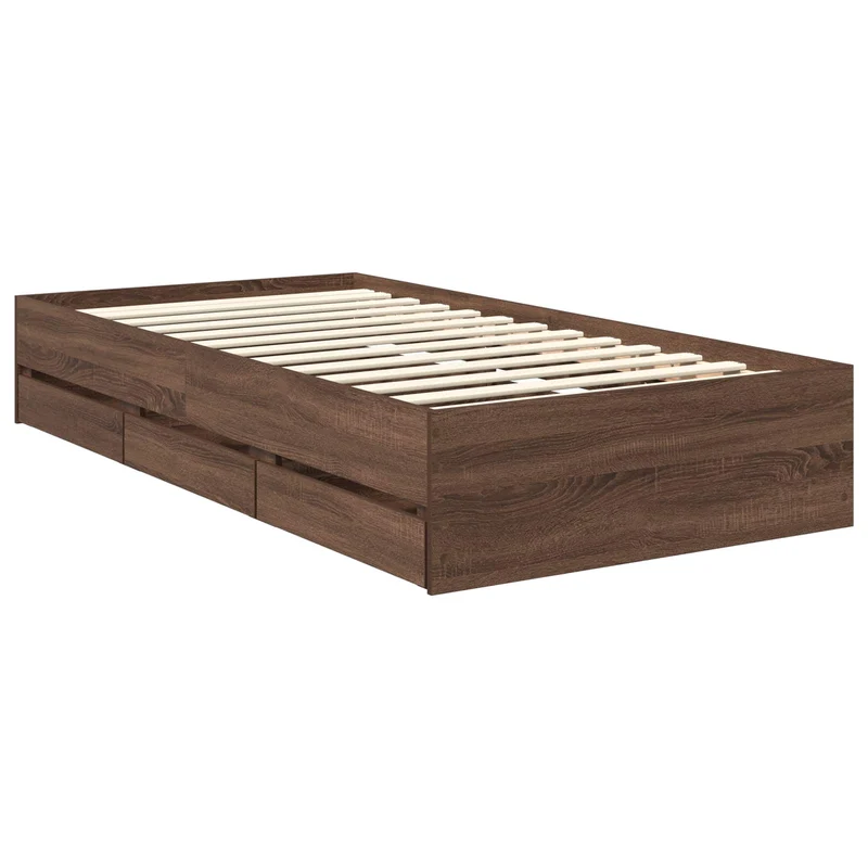 Bed Frame with Drawer Brown Oak 90 x 190 cm Engineer Wood