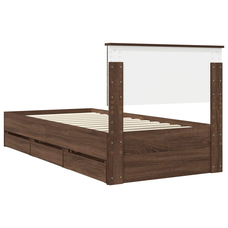 Bed Frame with Drawer Brown Oak 90 x 190 cm Engineer Wood