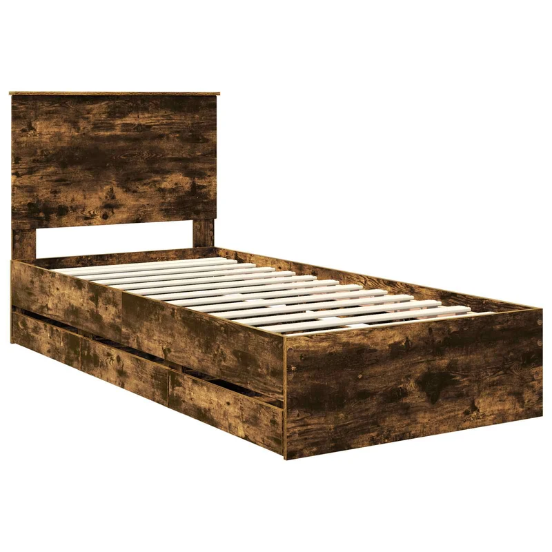 Bed Frame with Drawer Smoked Oak 100 x 200 cm Engineer Wood