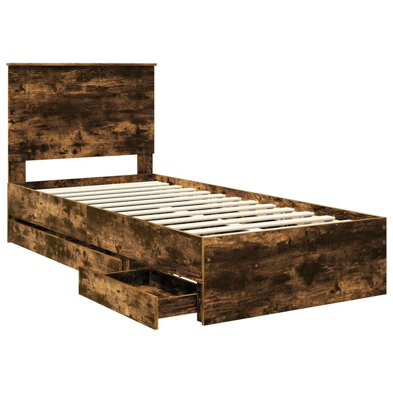 Bed Frame with Drawer Smoked Oak 100 x 200 cm Engineer Wood