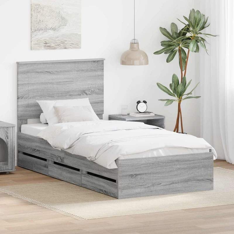 Bed Frame with Drawer Grey Sonoma 100 x 200 cm Engineer Wood