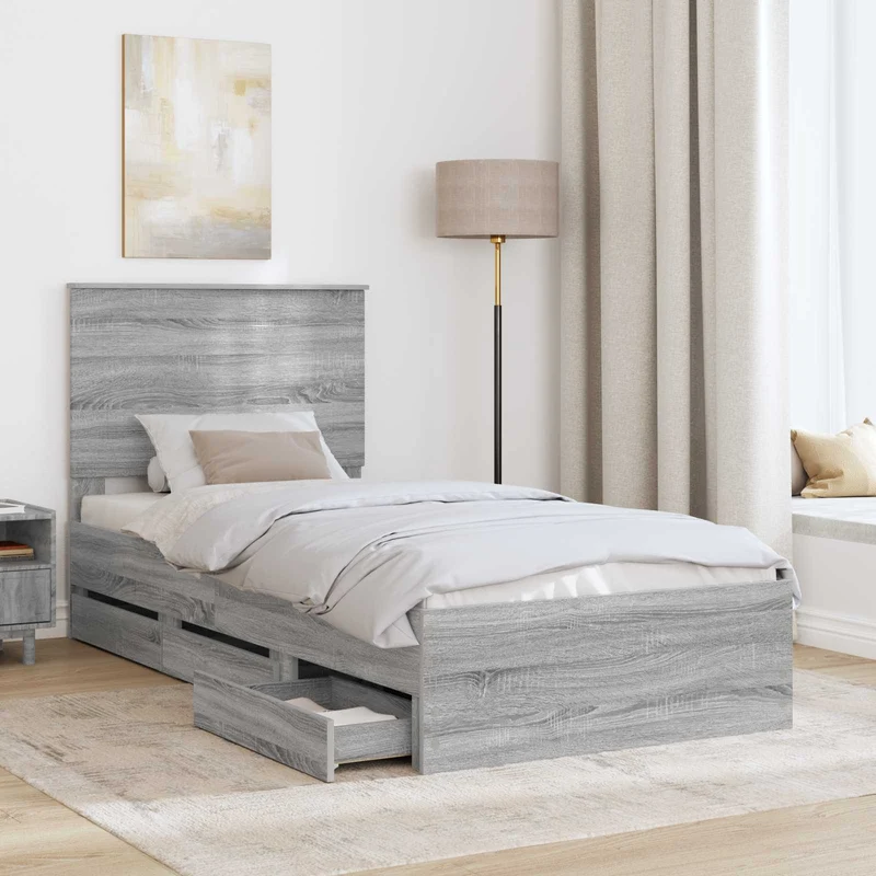 Bed Frame with Drawer Grey Sonoma 100 x 200 cm Engineer Wood