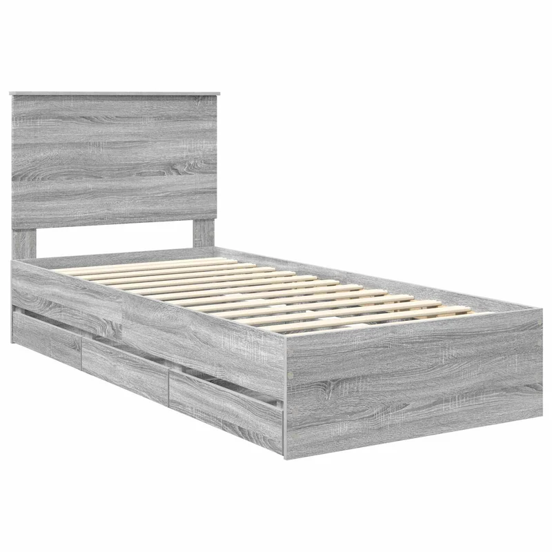 Bed Frame with Drawer Grey Sonoma 100 x 200 cm Engineer Wood