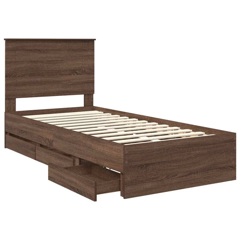Bed Frame with Drawer Brown Oak 100 x 200 cm Engineer Wood