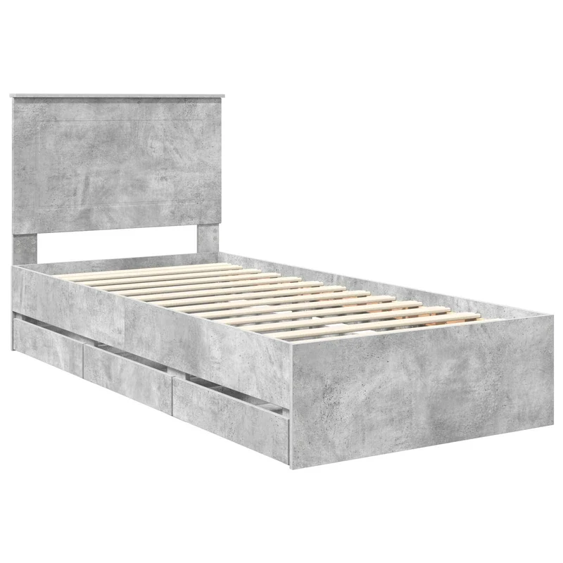 Bed Frame with Drawer Concrete Grey 90 x 190 cm Engineer Wood