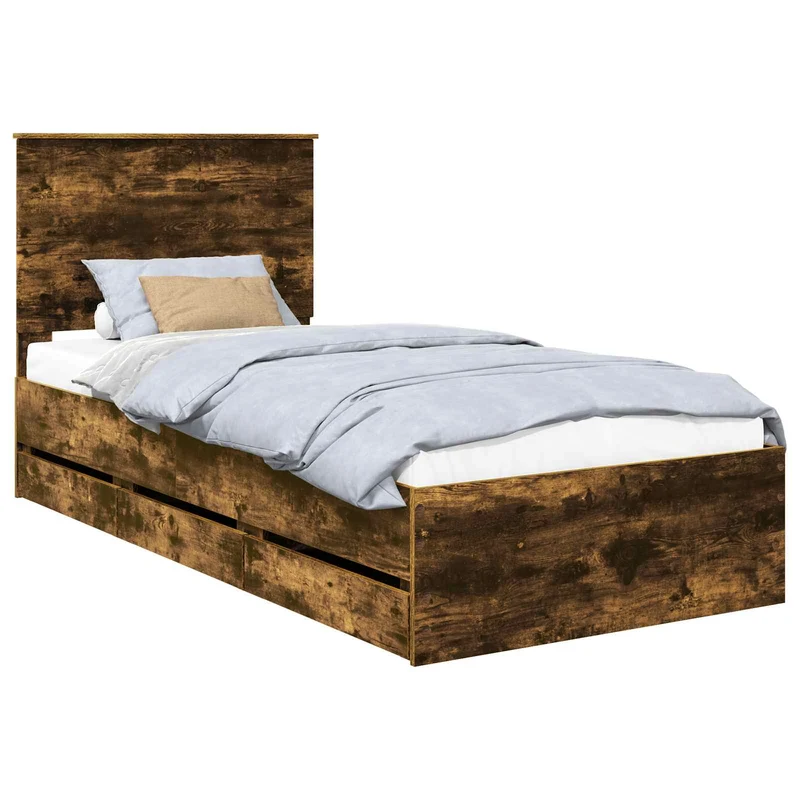 Bed Frame with Drawer Smoked Oak 90 x 190 cm Engineer Wood