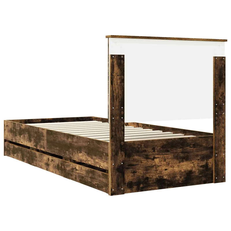 Bed Frame with Drawer Smoked Oak 90 x 190 cm Engineer Wood