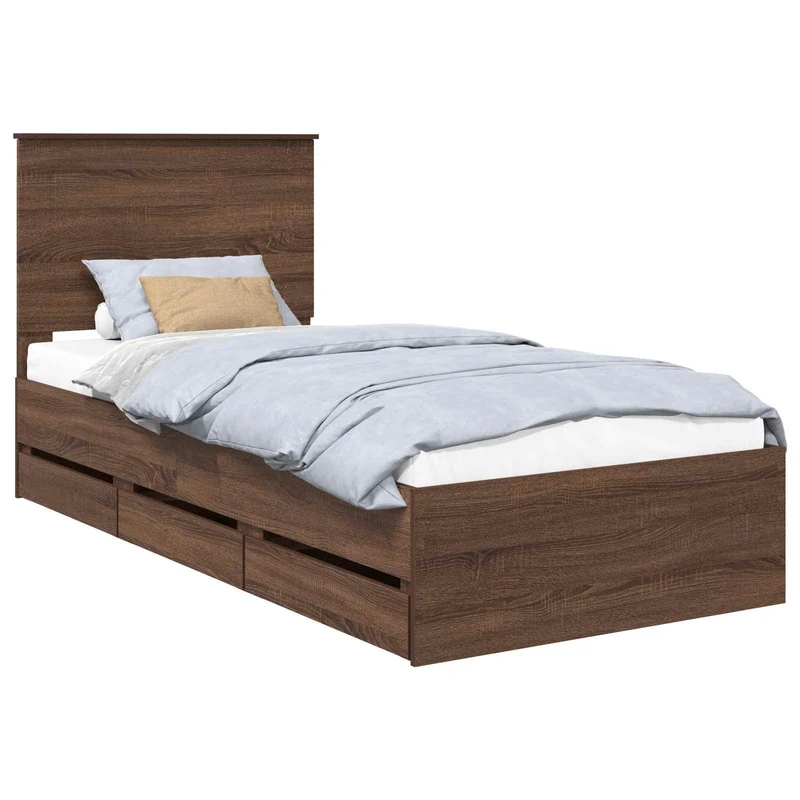 Bed Frame with Drawer Brown Oak 90 x 190 cm Engineer Wood
