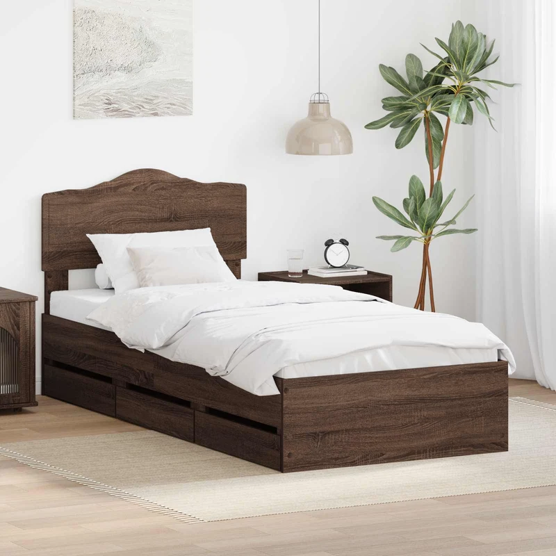 Bed Frame with Drawer Brown Oak 75 x 190 cm Engineer Wood