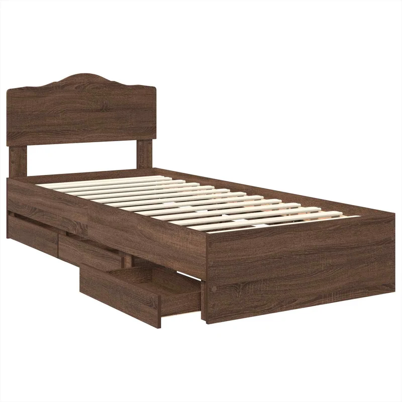 Bed Frame with Drawer Brown Oak 75 x 190 cm Engineer Wood
