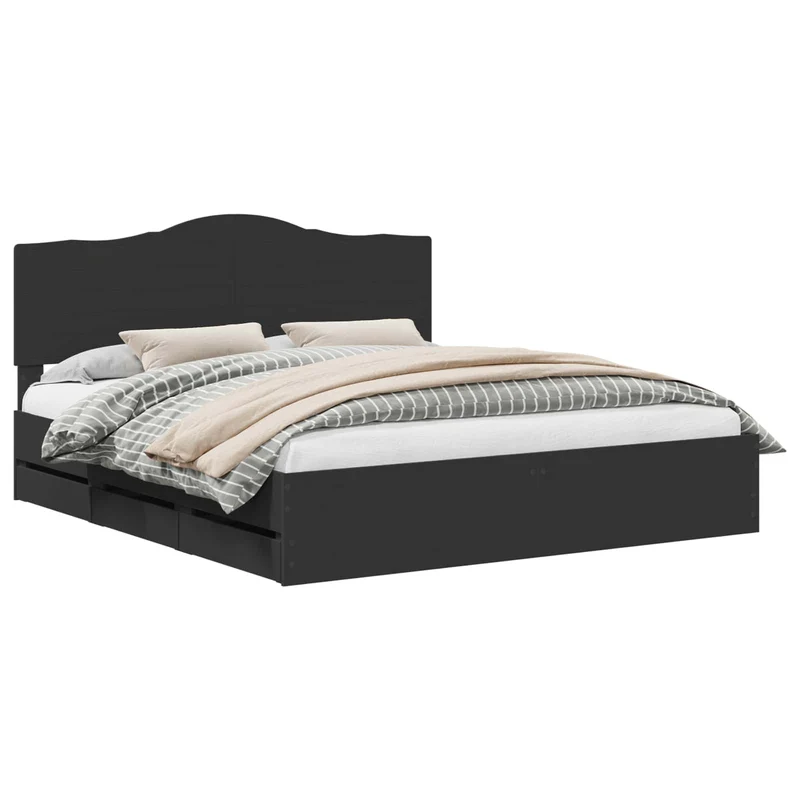 Bed Frame with Drawer Black 200 x 200 cm Engineer Wood