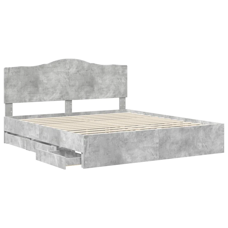 Bed Frame with Drawer Concrete Grey 200 x 200 cm Engineer Wood