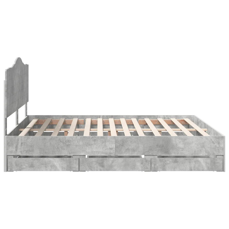 Bed Frame with Drawer Concrete Grey 200 x 200 cm Engineer Wood