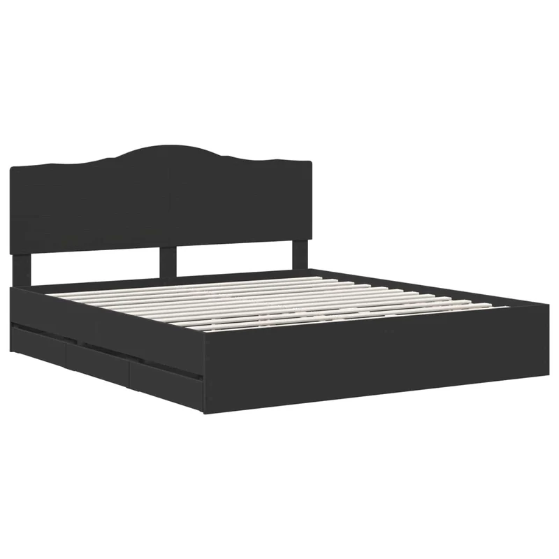 Bed Frame with Drawer Black 180 x 200 cm Engineer Wood