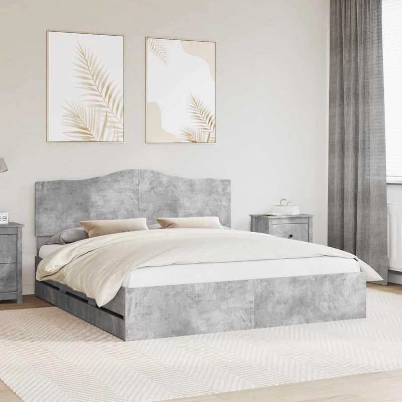 Bed Frame with Drawer Concrete Grey 180 x 200 cm Engineer Wood