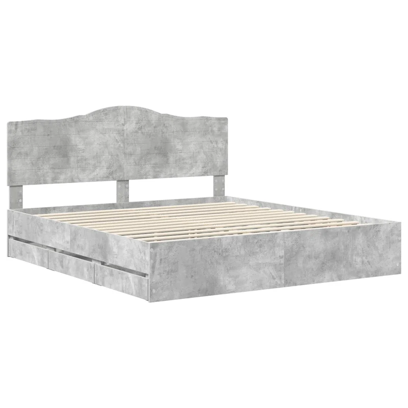 Bed Frame with Drawer Concrete Grey 180 x 200 cm Engineer Wood