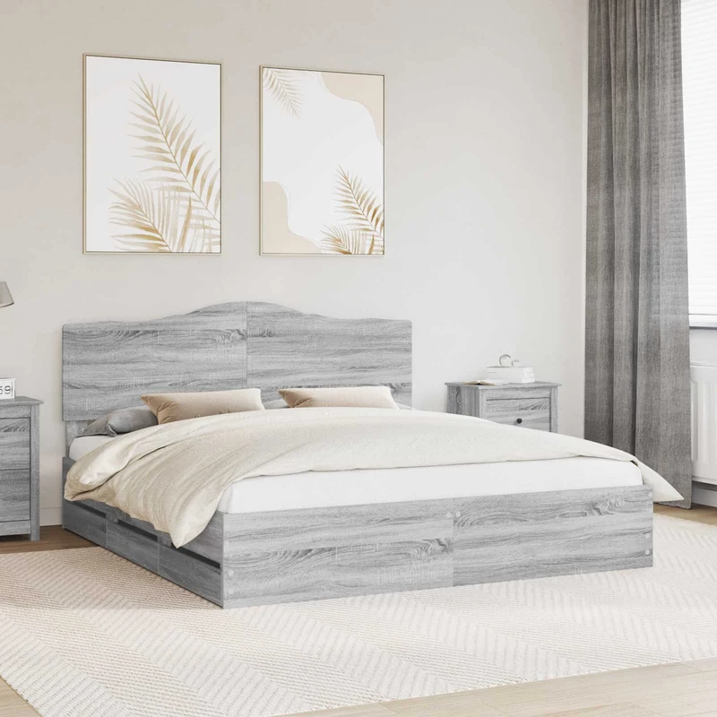 Bed Frame with Drawer Grey Sonoma 180 x 200 cm Engineer Wood